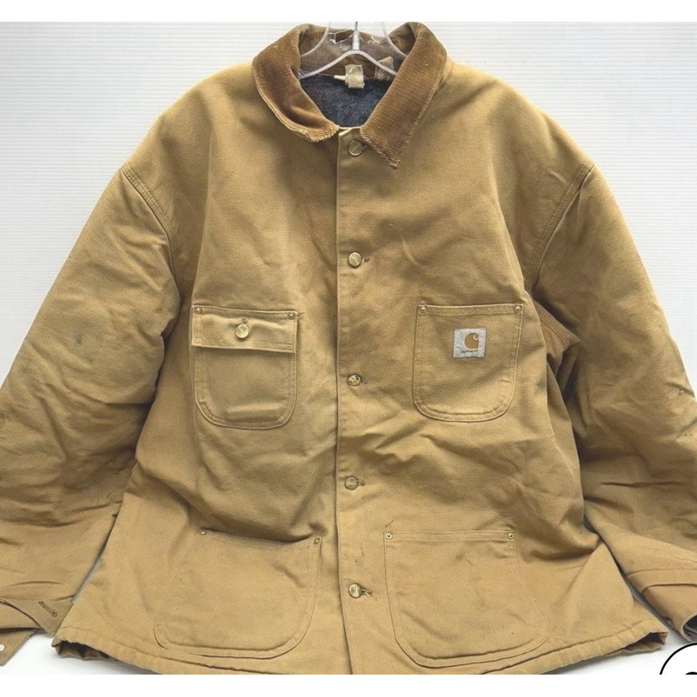 Vintage Carhartt Blanket Lined Barn Jacket Chore Union Made Tan XXL